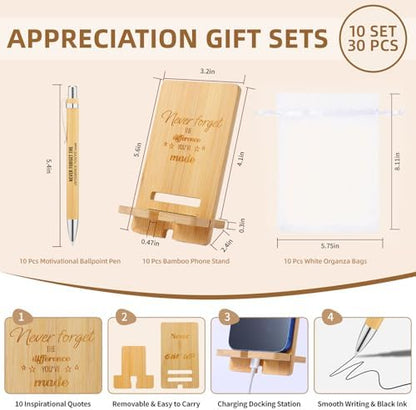 30 Pcs Employee Appreciation Gifts Bulk, 10 Wooden Phone Stands, 10