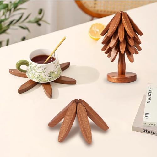 Wood Foldable Tree Trivets for Hot Dishes/Pot/Bowl/Teapot/Hot Pot