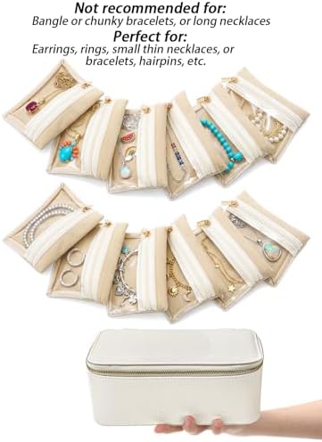 Hacaroa Large Travel Jewelry Case with 12 Velvet Pouches, 8.3 x 4.5 x