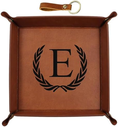 Personalized Leather Valet Tray Engraved Initials Key Tray Nightstand