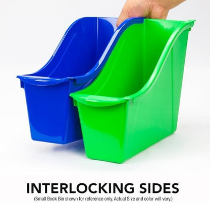 Storex Large Book Bin, Interlocking Plastic Organizer for Home, Office
