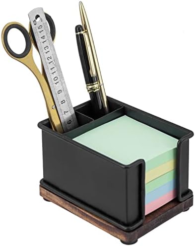 MyGift Black Metal Desk Organizer, 2 Pen Holders & Sticky Note Tray
