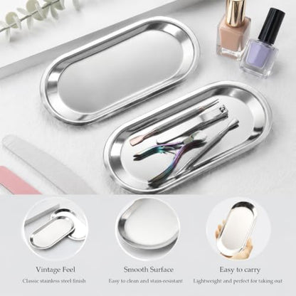 Silver Tray 2 Pack Stainless Steel Decorative Tray 7 in Vanity Tray