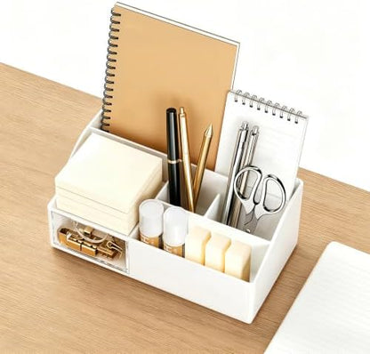 HBlife Acrylic Desk Organizer with Drawer, Pen & Pencil Holder