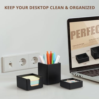 Black Desk Organizer Set of 3 - Wood Office Desk Accessories - Desk