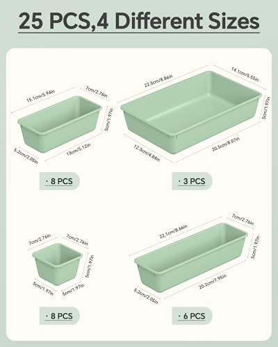 KEMETHY 25 PCS Plastic Drawer Organizers Set, 4 Sizes Vanity