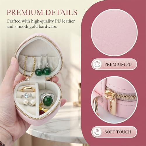 Heart Shaped Jewelry Travel Case, Portable Ring Holder & Organizer