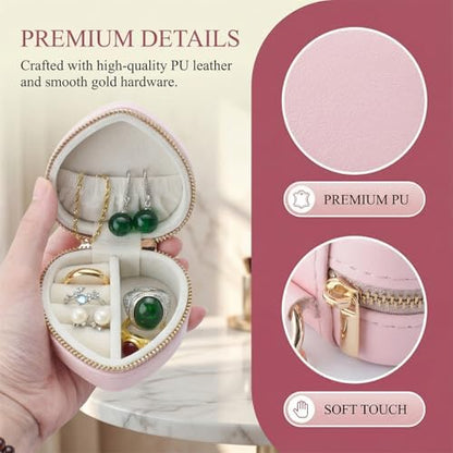 Heart Shaped Jewelry Travel Case, Portable Ring Holder & Organizer