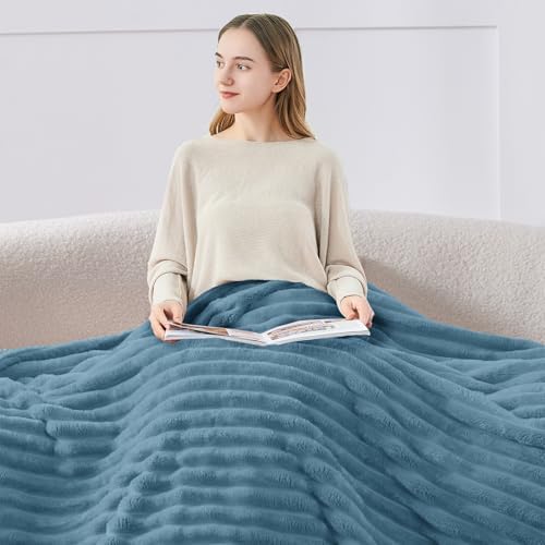 BEDELITE Ribbed Blue Throw Blanket for Couch, 50"x60"