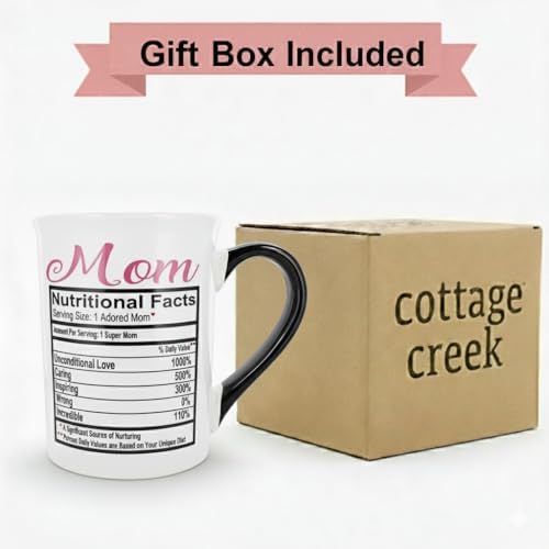 Cottage Creek Mom Nutrition Facts Mug, Funny 16oz Coffee Cup for