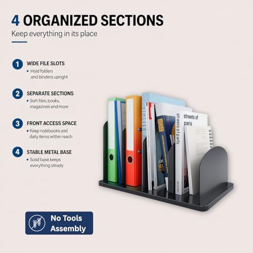 CraftSaints Vertical File Organizer for Desk, 4 Sections, Desktop