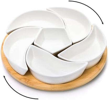 Cididu Ceramic Serving Tray Platters Lazy Susan, Rotating Divided