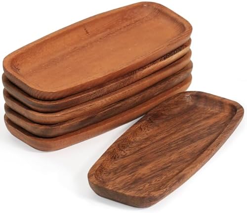 Mini Wooden Serving Platters and Trays, 6.8-inch Solid Acacia Wood
