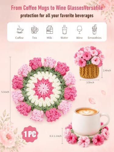 Crochet Flower Bouquet Coasters, Cotton Tulip Gifts for Home Decor 1Pc