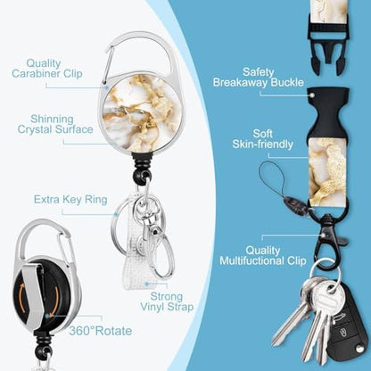 Heavy Duty White Marble Retractable Badge Reel with ID Holder