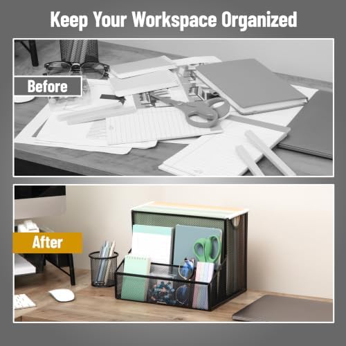 Mind Reader Metal Mesh Desktop Organizer with Hanging File Storage
