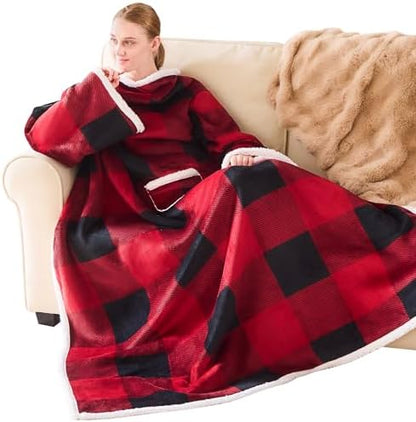 IFNOW Sherpa Wearable Blanket with Sleeves, Oversized Snuggle Robe