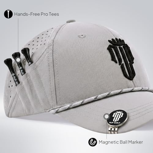 NJF Golf Performance Hats for Men with Tee Holder & Magnetic Ball