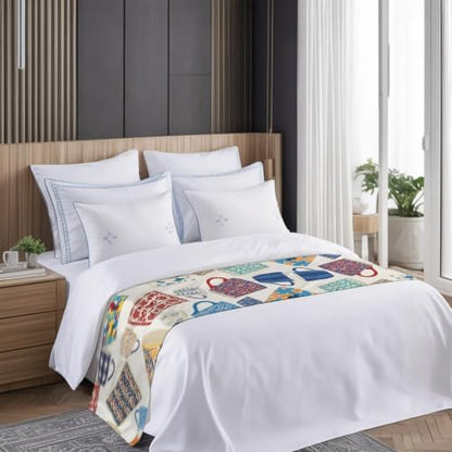 Ceramic Mugs Bed Runners for Cal King Size Bed, Decorative Bed Runner