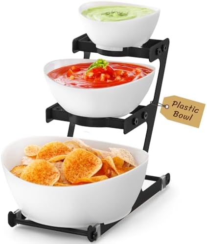 Lifewit 3 Tier Plastic Serving Bowls for Party, Chip and Dip Serving
