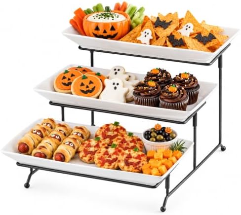Gomakren 3 Tier Serving Trays Stand, 12 Inch White Rectangular