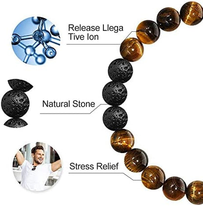 M MOOHAM Mens Bracelet - Beaded Natural Stone 8mm Tiger Eye Matte