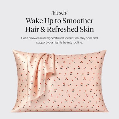 Kitsch Satin Pillowcase with Zipper - Standard Size, Cherry Print