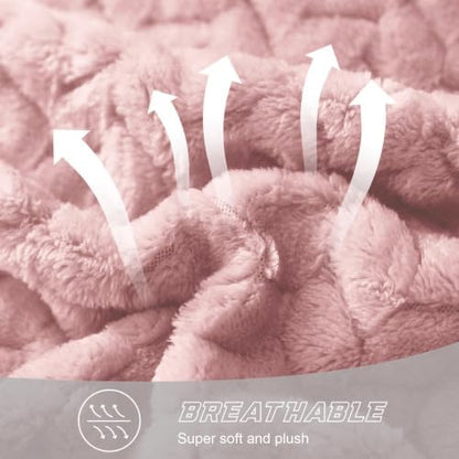 Exclusivo Mezcla Fleece Pink Throw Blanket for Couch Sofa Bed, 50”x70”