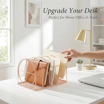 File Sorter Organizer, 5 Section Magazine Holder Rack, Desktop Round