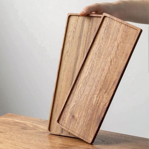 Solid Acacia Wood Serving Trays - 14" x 5.5" Rectangular Wooden