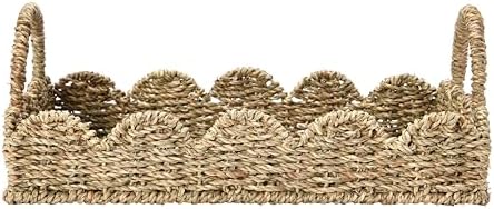 Household Essentials Seagrass Decorative Tray with Scalloped Edge