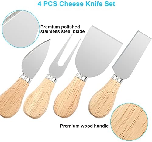 4 Piece Cheese Knife Set for Charcuterie Board, Wooden Handle Spreader