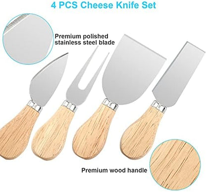 4 Piece Cheese Knife Set for Charcuterie Board, Wooden Handle Spreader