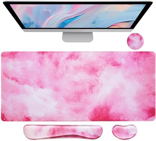 Bloss Clouds Mouse Pad and Keyboard Wrist Rest, 4-in-1 Desk Mat, Cute
