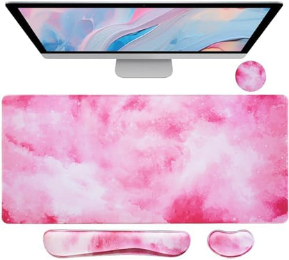 Bloss Clouds Mouse Pad and Keyboard Wrist Rest, 4-in-1 Desk Mat, Cute