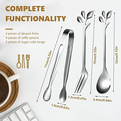 Sieral 10 Pieces Sugar Cube Tongs Mini Spoons Dessert Forks Set