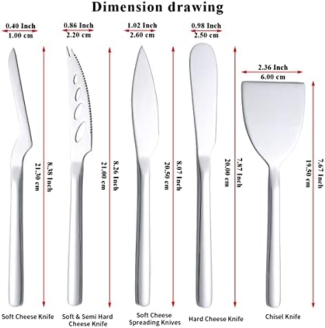 Berglander Cheese Knife Set of 5 for All Types of Cheese, Stainless
