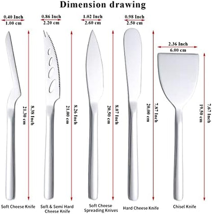 Berglander Cheese Knife Set of 5 for All Types of Cheese, Stainless