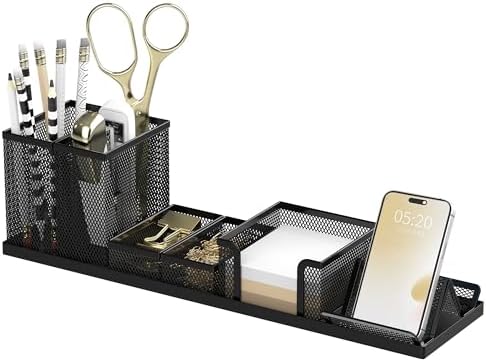 Pen Holder for Desk, 6-Piece Mesh Desk Organizer with Phone Holder