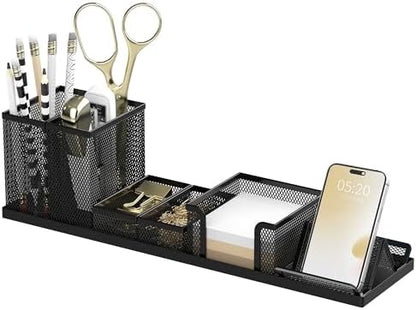 Pen Holder for Desk, 6-Piece Mesh Desk Organizer with Phone Holder