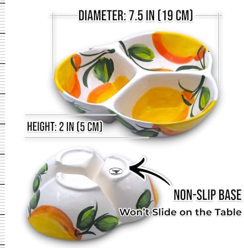 3-Compartment Ceramic Serving Dish, Handmade in Spain
