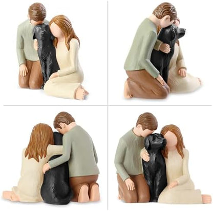 Hensonever Couple with Black Dog Figurines Ornaments, We are A Family