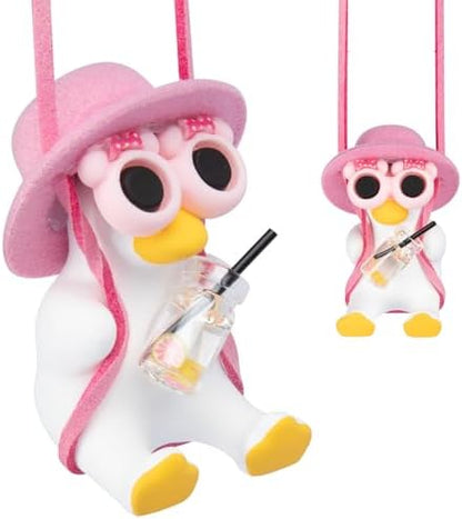 Swinging Duck Car Hanging Ornament, Pink Car Rear View Mirror
