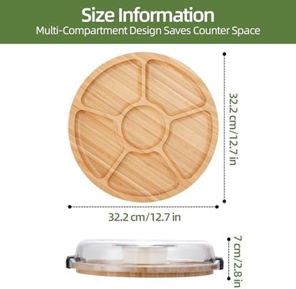 Charcuterie Board with Lid, Bamboo 6‐Compartment Portable Serving
