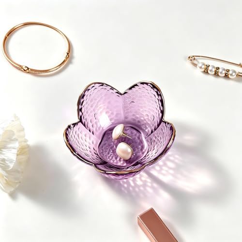 Purple Flower Jewelry Dish Glass Ring Holder Dish Jewelry Tray Cute