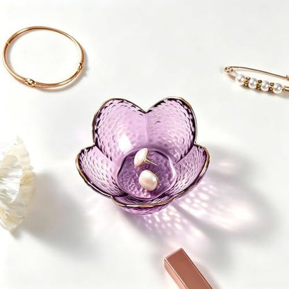 Purple Flower Jewelry Dish Glass Ring Holder Dish Jewelry Tray Cute