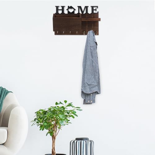 Wood Mail and Key Holder Wall Mounted Organizer with Multiple Hooks