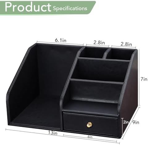 GORESE PU Leather Desk Organizer, File Organizer with Drawer and 4