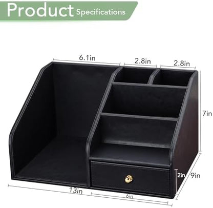 GORESE PU Leather Desk Organizer, File Organizer with Drawer and 4