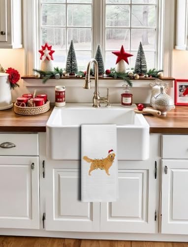 Christmas Golden Retriever Kitchen Towels, Golden Retriever Gifts for